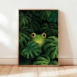 Jungle Frog Poster, Tropical Green Wall Art Print, Cute Animal Illustration, Rainforest Decor For Nursery Or Living Room, Nature Artwork - thumbnail 3