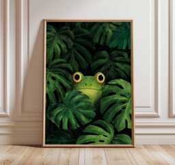 Jungle Frog Poster, Tropical Green Wall Art Print, Cute Animal Illustration, Rainforest Decor For Nursery Or Living Room, Nature Artwork - thumbnail 1