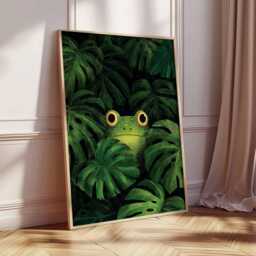 Jungle Frog Poster, Tropical Green Wall Art Print, Cute Animal Illustration, Rainforest Decor For Nursery Or Living Room, Nature Artwork - thumbnail 2
