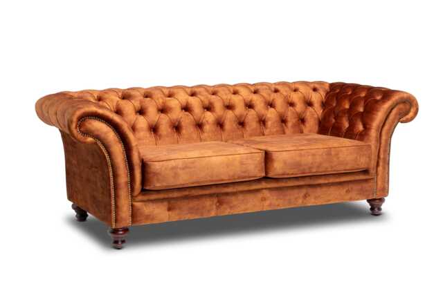 Chesterfield Three Seater Belmont Sofa Vintage Tan Velvet - image 1