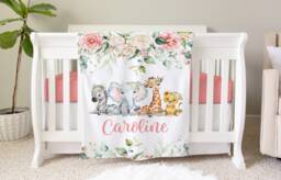 Personalized Baby Name Blanket Floral Gift Custom Coming Home Elephant Hospital Shower New Mom - thumbnail 1