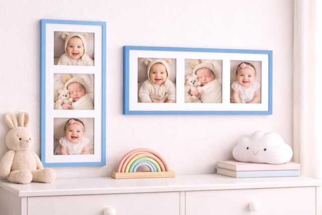 Light Blue Triple Photo Frame - Collage Wall Decor, Family Pictures - image 1