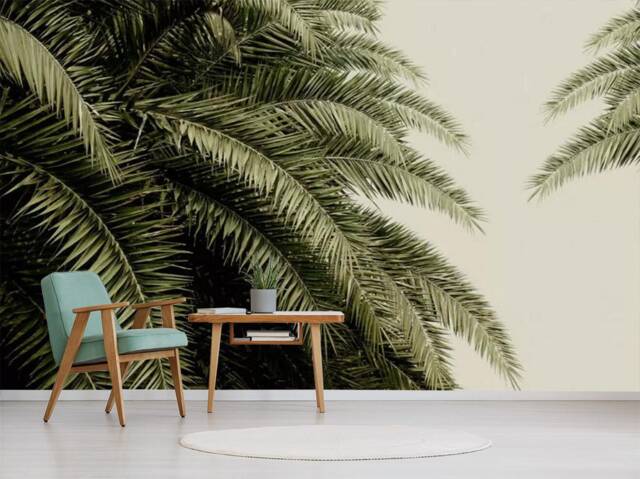 3D Palm Leaf Wallpaper Mural, Tropical Green Wall Decor, Peel & Stick - image 1