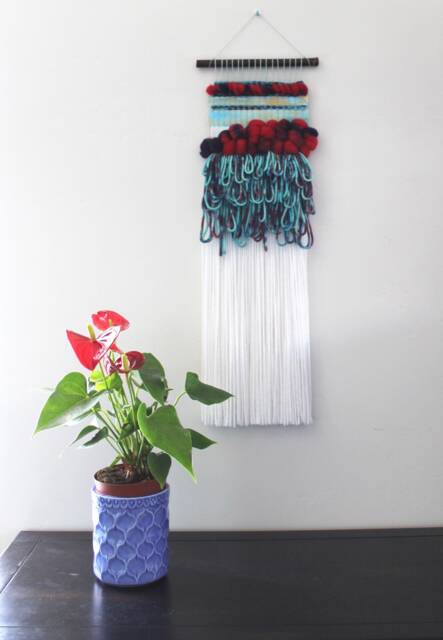 "Woven Fiber & Watercolor Wall Hanging ""Scarlet Veil" - image 1