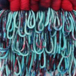 "Woven Fiber & Watercolor Wall Hanging ""Scarlet Veil" - thumbnail 4