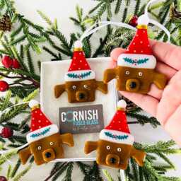 Fused Glass Dog Christmas Decoration -Fused Ornament, Dog Decoration, Santa Hat - thumbnail 2