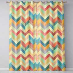Abstract Bold Chevron Pattern Colorful Zigzag Seamless Readymade Eyelet Ring Top Thermal 100% Blackout Curtains - thumbnail 2