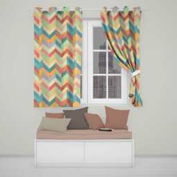 Abstract Bold Chevron Pattern Colorful Zigzag Seamless Readymade Eyelet Ring Top Thermal 100% Blackout Curtains - thumbnail 1