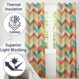 Abstract Bold Chevron Pattern Colorful Zigzag Seamless Readymade Eyelet Ring Top Thermal 100% Blackout Curtains - thumbnail 3