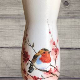Robin Vase , Red Robin & Berries On A Vase, Gift For Mum Gifts, Her Garden Bird Gifts - thumbnail 2