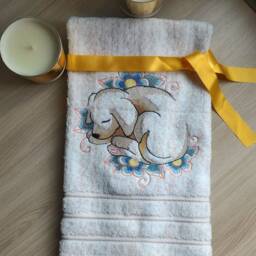 Baby Towel With A Cute Puppy. A Wonderful Gift For Child. Embroidered Towels. Bath Towels, Kids Birthday Present - thumbnail 2