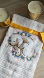 Baby Towel With A Cute Puppy. A Wonderful Gift For Child. Embroidered Towels. Bath Towels, Kids Birthday Present