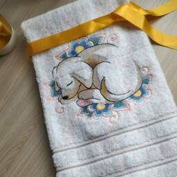 Baby Towel With A Cute Puppy. A Wonderful Gift For Child. Embroidered Towels. Bath Towels, Kids Birthday Present - thumbnail 3