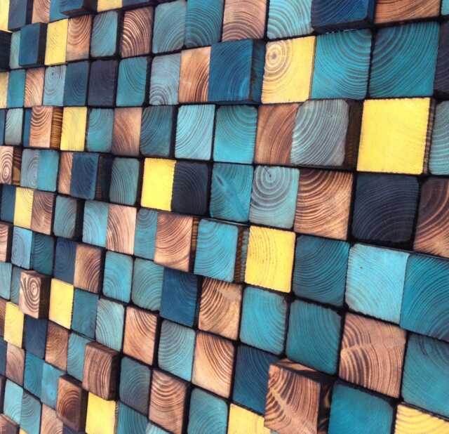 Reclaimed Pine Wood Wall Art - Blue, Yellow, & Turquoise Decor - image 1