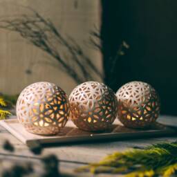 Hand Carved Ceramic Tea Light Holder Pottery Candle Lantern