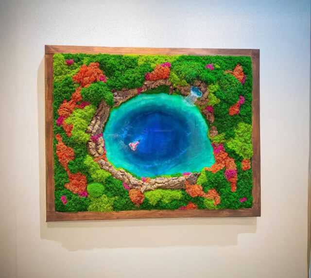 Handmade Preserved Moss Wall Art, Framed & Resin River Panel, Mermaid Coastal Nature Decor - image 1
