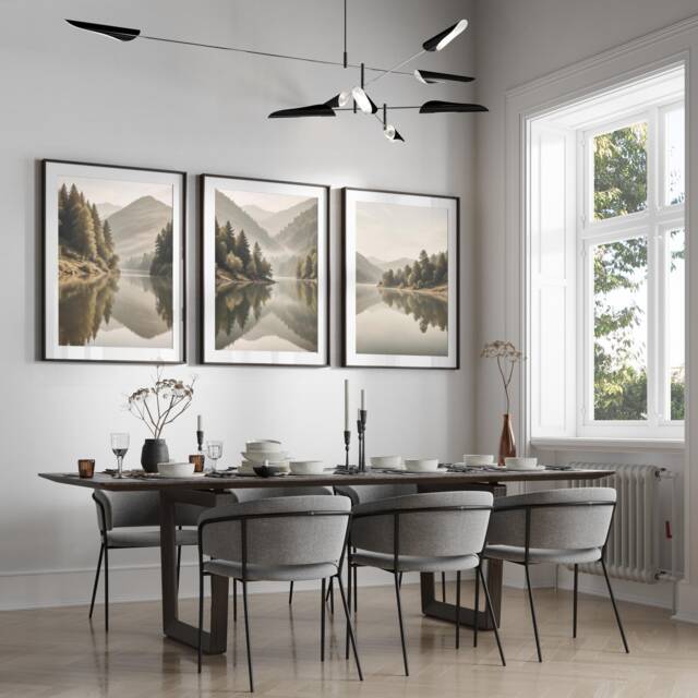 Mountain Wall Art, Landscape Set Of 3 Prints, Nature Pine Trees Living Room Home Decor, A2, A1 50x70cm - image 1