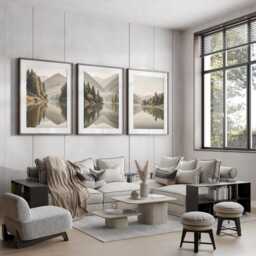 Mountain Wall Art, Landscape Set Of 3 Prints, Nature Pine Trees Living Room Home Decor, A2, A1 50x70cm - thumbnail 2