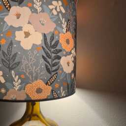 Extra Tall Grey & Coral Poppies Drum Lampshade in Cotton, 50cm Height - thumbnail 3