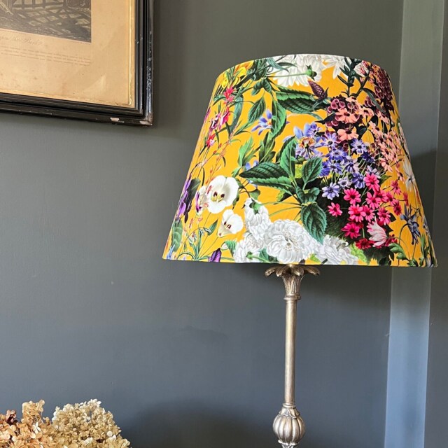 Yellow Flowers Velvet Empire Lampshade, Summer Garden Shade - image 1
