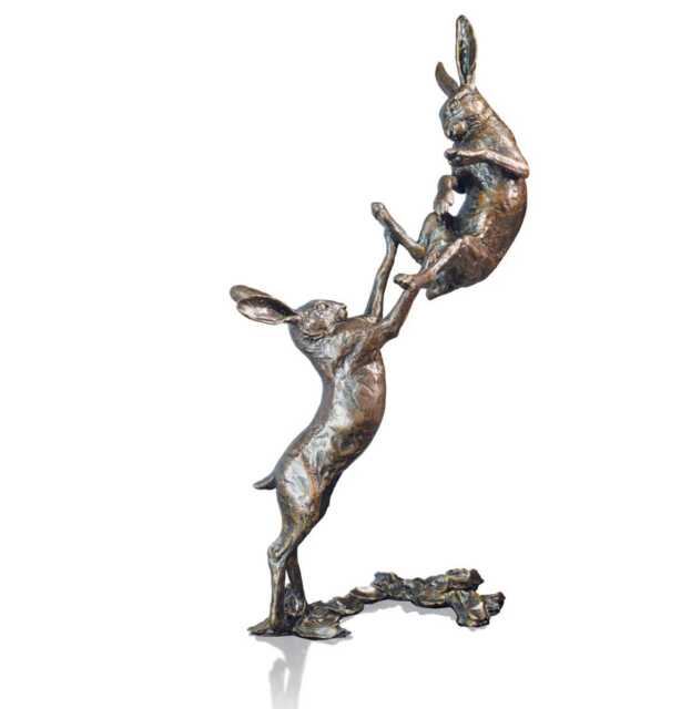 Hares - Boxing Bronze Sculpture - Large - image 1