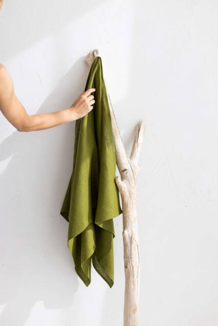 Oversized Linen Bath Sheet, Moss Green Spa Towel - image 1