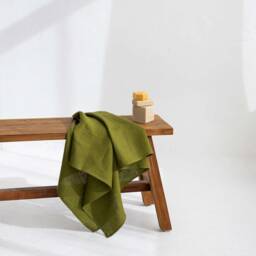 Oversized Linen Bath Sheet, Moss Green Spa Towel - thumbnail 2