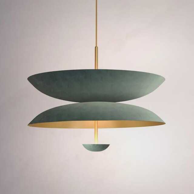 1950's Mid Century 5 Light Celling Raw Brass Flush Mount Fixture Pendant Matt Green Duo Regolith Modern Chandelier - image 1