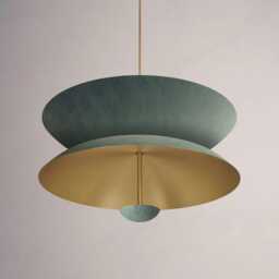1950's Mid Century 5 Light Celling Raw Brass Flush Mount Fixture Pendant Matt Green Duo Regolith Modern Chandelier - thumbnail 3