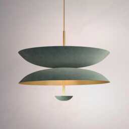 1950's Mid Century 5 Light Celling Raw Brass Flush Mount Fixture Pendant Matt Green Duo Regolith Modern Chandelier - thumbnail 1