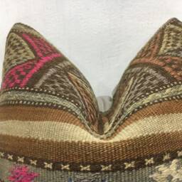 Vintage Handwoven Kilim Pillow Cover, Bohemian Throw - 16x16 Inch - thumbnail 2
