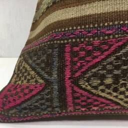 Vintage Handwoven Kilim Pillow Cover, Bohemian Throw - 16x16 Inch - thumbnail 3
