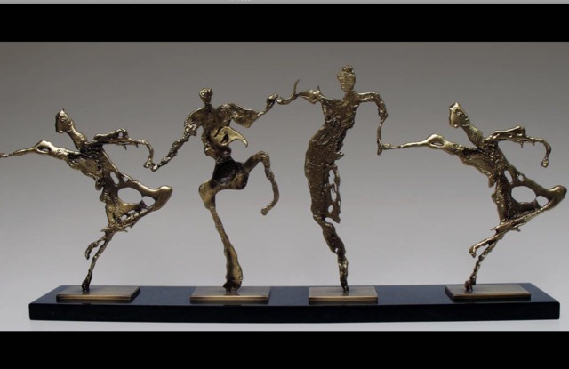 Family Dancers Bronze Modern Figurine Sculptures Art Deco Signed New Statues - image 1