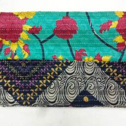 Handmade Kantha Quilt Floral Indian Cotton Twin Bedspread - thumbnail 2