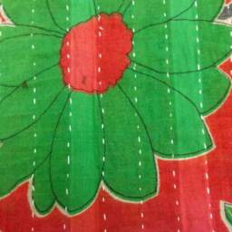 Handmade Kantha Quilt Floral Indian Cotton Twin Bedspread - thumbnail 4