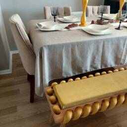 Rustic Bench, Mustard Yellow Cross Wavy Velvet Fabric Wooden Bench, Bench, Double Seat Bench, Livingroom Bedroom Woven Design Bench - thumbnail 3