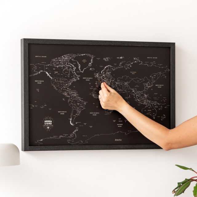 Mini World Map Push Pin Canvas, Framed Travel Tracker Board To Mark Places Visited, Minimalist Small Show Where You've Been - image 1