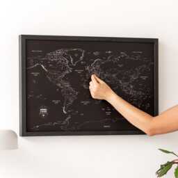 Mini World Map Push Pin Canvas, Framed Travel Tracker Board To Mark Places Visited, Minimalist Small Show Where You've Been - thumbnail 1
