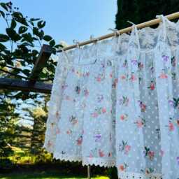 Handmade Floral Print Sheer Chiffon Curtain Valance - Tie Top Style With Embroidered Trim - thumbnail 2