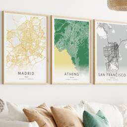 Set Of 3 Custom Maps, City Map Prints, Print, Any Location, Personalized Poster Wall Art, Gift - thumbnail 2
