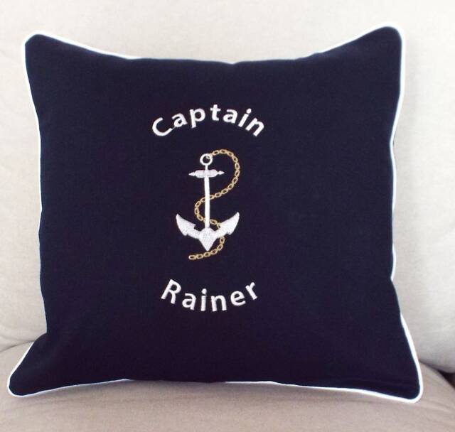 Anchor Pillow Cover Embroidered Boat Decor Beach House Nautical Decor Gift Coastal Seaside Sailing - image 1