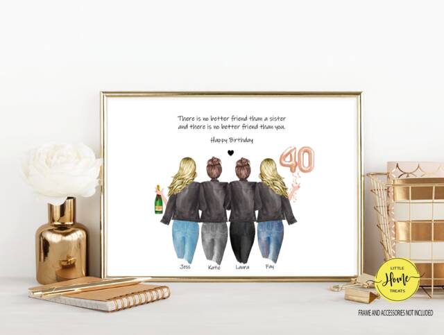 Personalised 40Th Birthday Sister Print Friendship Portrait - image 1