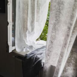 Scandinavian White Window Curtain, Tyvek & Linen Panel - thumbnail 2