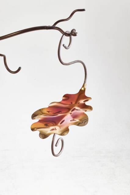 Oak Leaf Bird Feeder in Patinated Stainless Steel - image 1