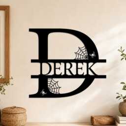 Custom Monogram Halloween Metal Name Sign, Spider Web Initial Iron Sheet Wall Decor, Personalized Front Door Family Plaque - thumbnail 4