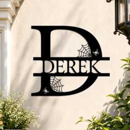 Custom Monogram Halloween Metal Name Sign, Spider Web Initial Iron Sheet Wall Decor, Personalized Front Door Family Plaque