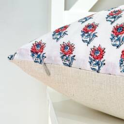 Fuchsia White Indian Block Print Pillow Cover , Cotton Voile Hand Mede - thumbnail 3