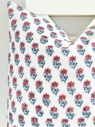 Fuchsia White Indian Block Print Pillow Cover , Cotton Voile Hand Mede - thumbnail 1