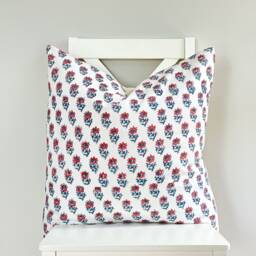 Fuchsia White Indian Block Print Pillow Cover , Cotton Voile Hand Mede - thumbnail 2