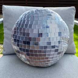 Disco Ball Pillow Silver Velour Cushion, Retro Party Decor, 90S Style Decor, Party Decoration, Fun Gift For Birthday - thumbnail 3